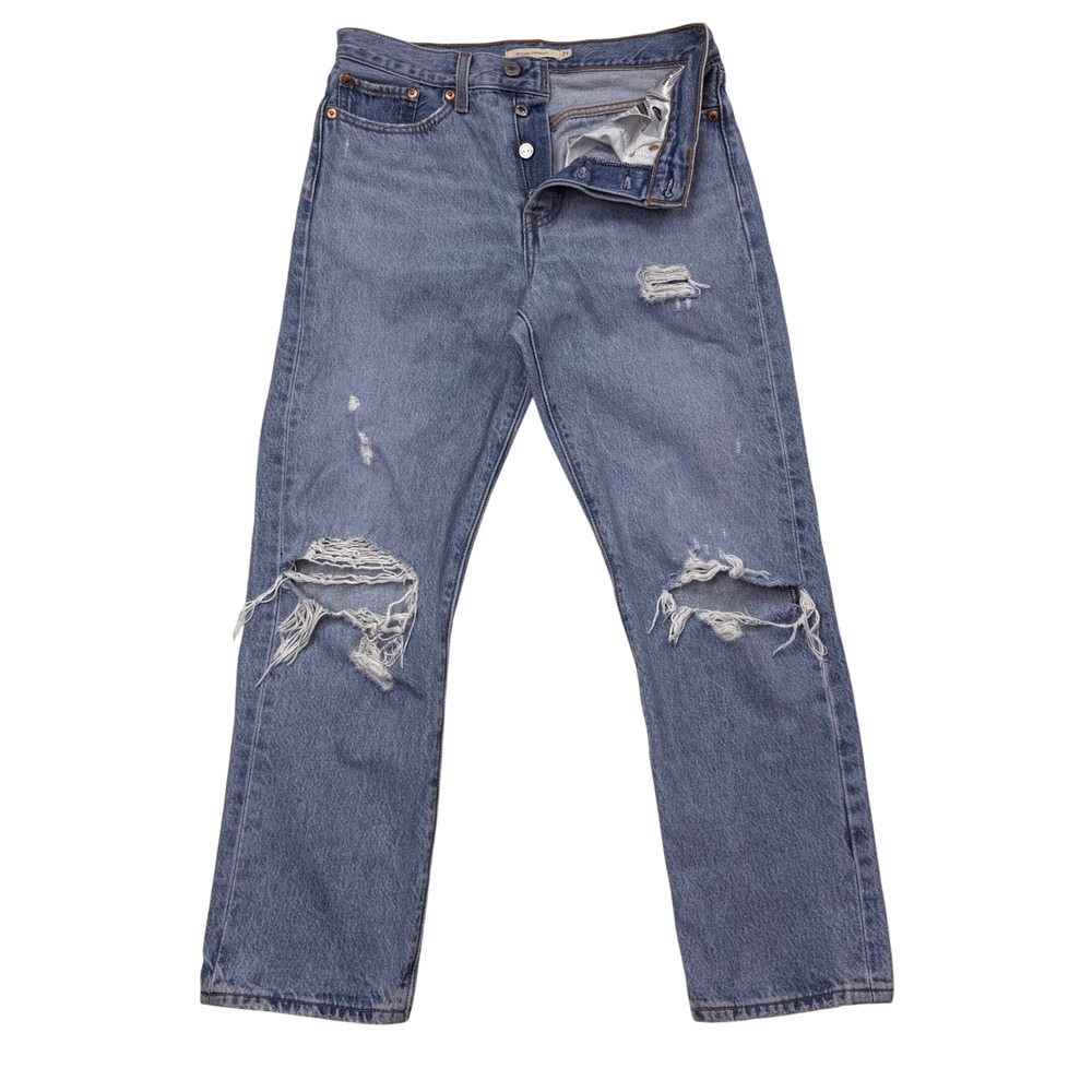 Levis Premium Wedgie Straight Distressed Jeans Light Wash 27x26 Button Fly